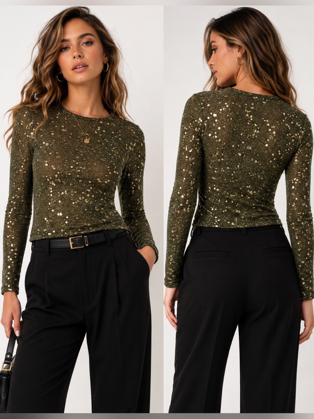 Zara Sequin Mesh Crop Top Sz S Gold Metallic Long Sleeve Party Festival Glam